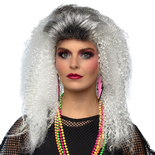 Feestbazaar 80's Pruik Queen Wavelkrullen Grijs