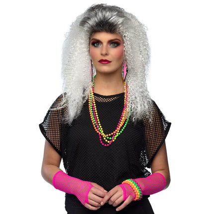 Feestbazaar 80's Pruik Queen Wavelkrullen Grijs