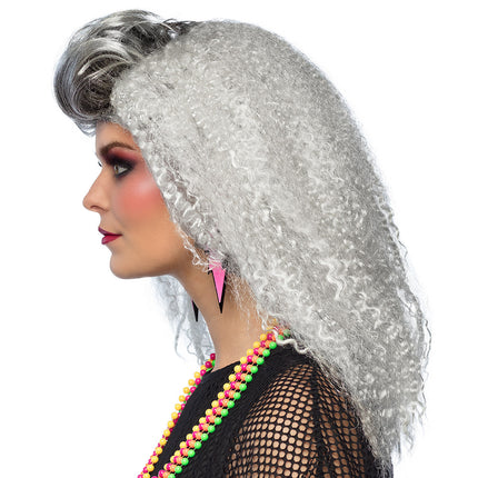 Feestbazaar 80's Pruik Queen Wavelkrullen Grijs