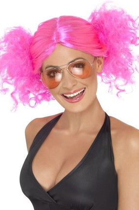 Feestbazaar 80's pruik staartjes pink