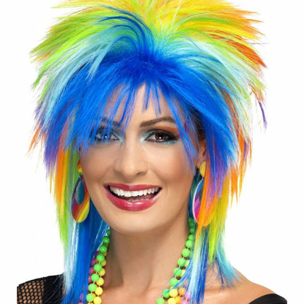 Feestbazaar 80´s Rainbow punk pruik