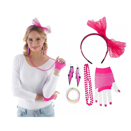 Feestbazaar 80's Set 5-Delig Neon Roze