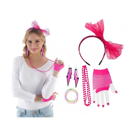 Feestbazaar 80's Set 5-Delig Neon Roze