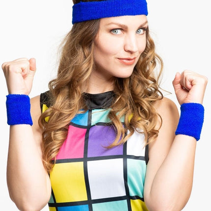 Feestbazaar 80's Zweetband Set Blauw
