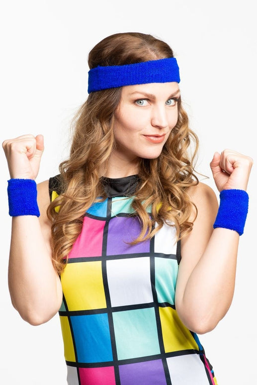 Feestbazaar 80's Zweetband Set Blauw