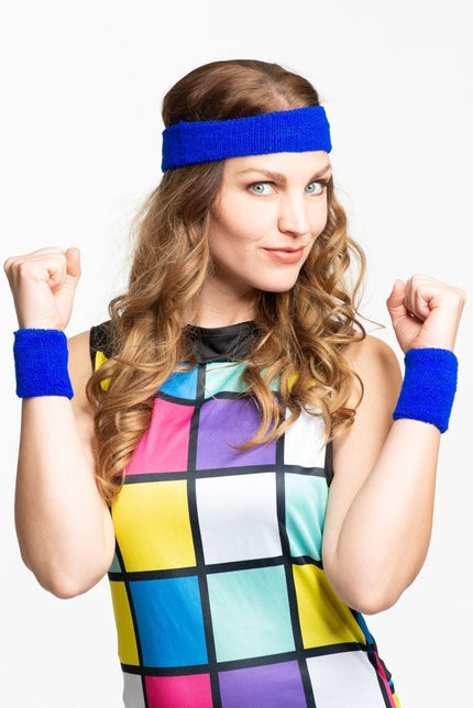 Feestbazaar 80's Zweetband Set Blauw