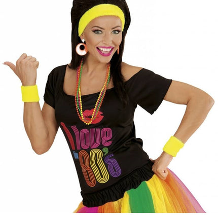 Feestbazaar 80's zweetband set geel