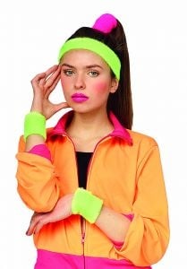 Feestbazaar 80's zweetband set geel