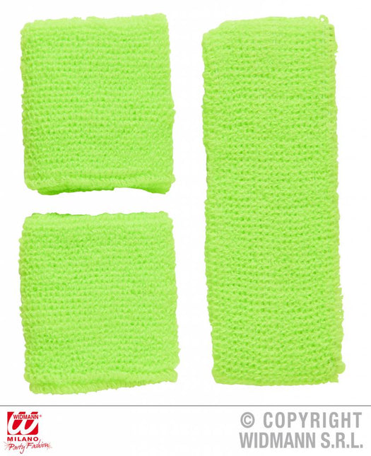 Feestbazaar 80's zweetband set neon groen