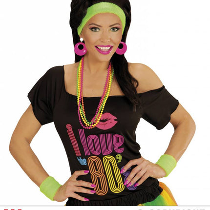 Feestbazaar 80's zweetband set neon groen
