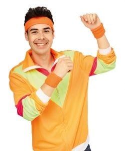 Feestbazaar 80's zweetband set neon oranje