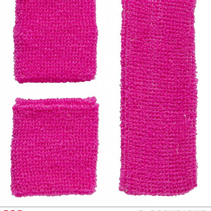 Feestbazaar 80's zweetband set neon roze