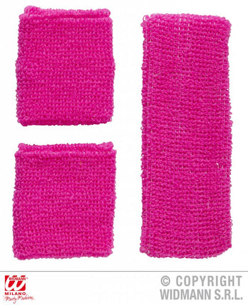 Feestbazaar 80's zweetband set neon roze
