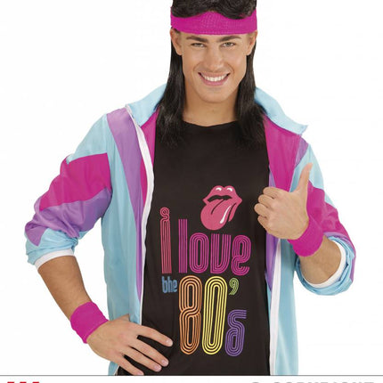 Feestbazaar 80's zweetband set neon roze