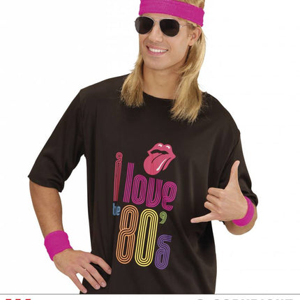 Feestbazaar 80's zweetband set neon roze