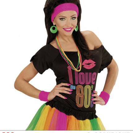 Feestbazaar 80's zweetband set neon roze