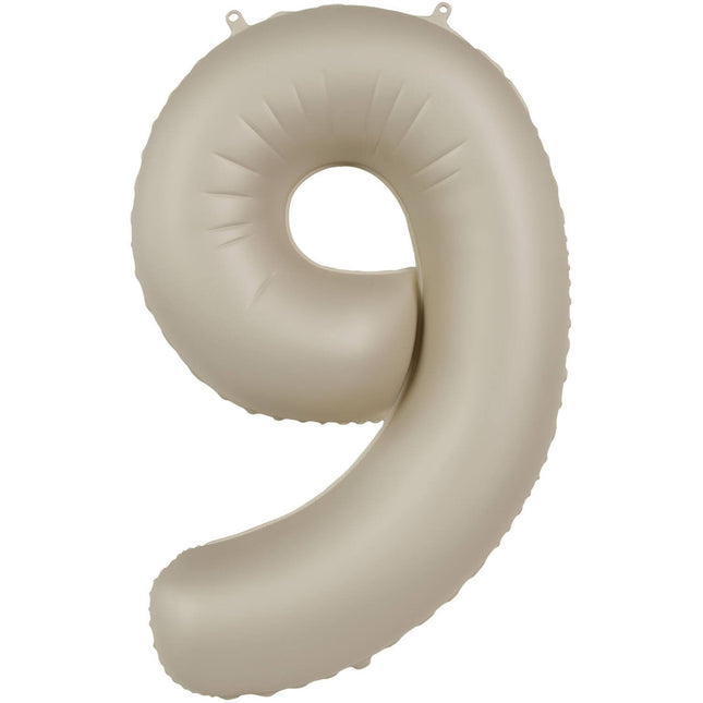 Feestbazaar 9 jaar folieballon Creamy Latte Mat Nude (86cm)