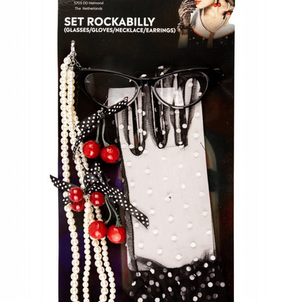 Feestbazaar Accessoireset Rockabilly Vrouw 4-Delig