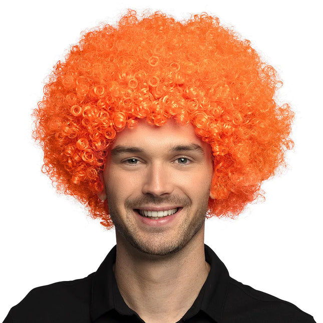 Feestbazaar Afro pruik oranje