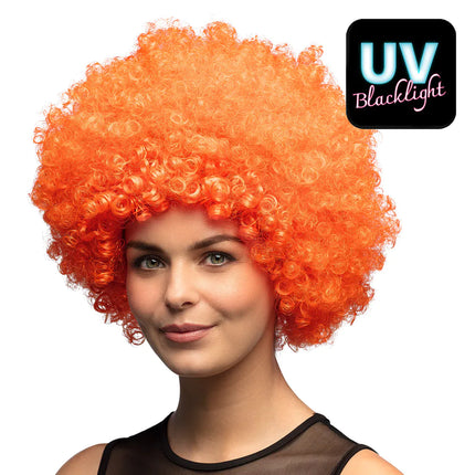 Feestbazaar Afro pruik oranje