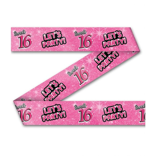 Feestbazaar Afzetlint Sweet 16 Roze (12m)