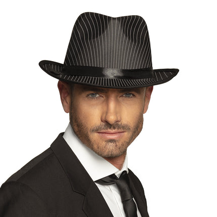 Feestbazaar Al Capone hoed vilt zwart met streepjes
