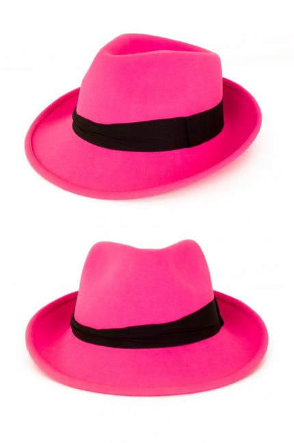 Feestbazaar Al Capone hoed wolvilt roze