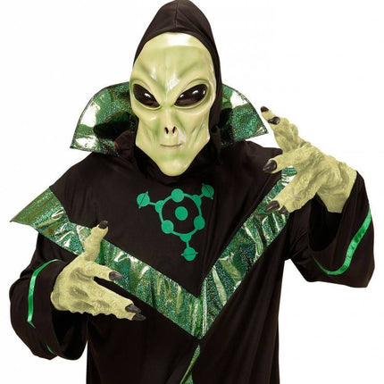 Feestbazaar Alien masker met zwarte kap en bolle ogen kind
