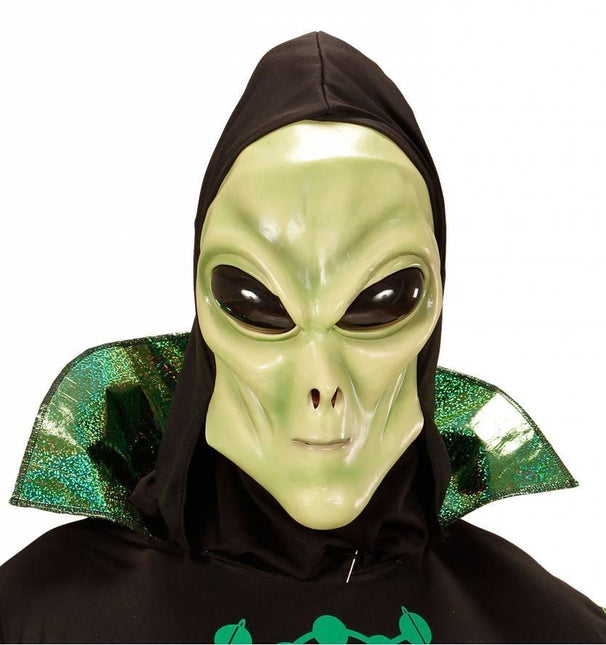 Feestbazaar Alien masker met zwarte kap en bolle ogen kind