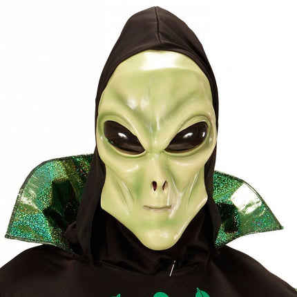 Feestbazaar Alien masker met zwarte kap en bolle ogen volwassen