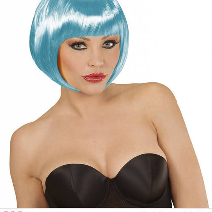 Feestbazaar Azuur blauwe boblijn pruik dames