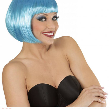 Feestbazaar Azuur blauwe boblijn pruik dames