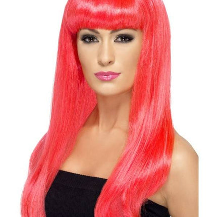 Feestbazaar Babelicious pruik neon pink