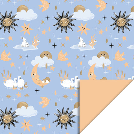 Feestbazaar Baby Dreams Gold & Orange Inpakpapier (70x300cm)