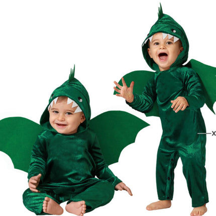 Feestbazaar Baby Peuter Groen Drakenpakje