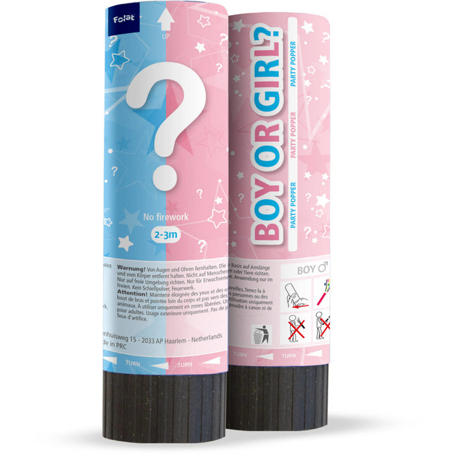 Feestbazaar Babyshower geslacht partypopper 15 cm - Meisje