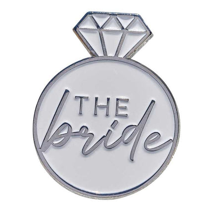 Feestbazaar Badge The Bride wit/zilver