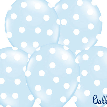 Feestbazaar Ballon baby blauw pastel met witte stippen 6 stuks