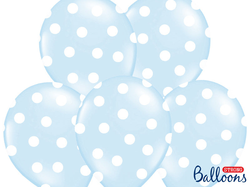 Feestbazaar Ballon baby blauw pastel met witte stippen 6 stuks
