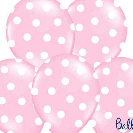 Feestbazaar Ballon baby roze pastel met witte stippen 6 stuks