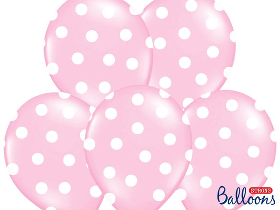 Feestbazaar Ballon baby roze pastel met witte stippen 6 stuks