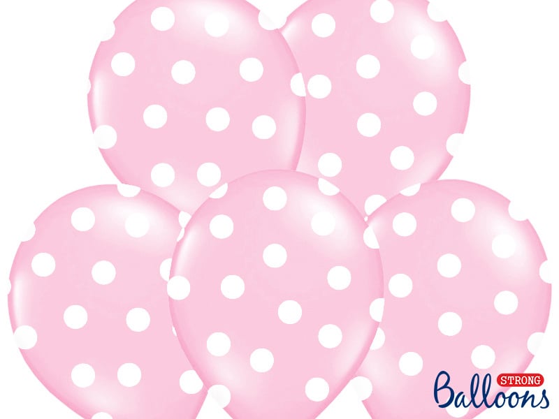 Feestbazaar Ballon baby roze pastel met witte stippen 6 stuks