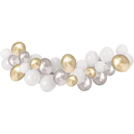 Feestbazaar Ballonboog Set Bruiloft Wit/Goud/Zilver (3m)