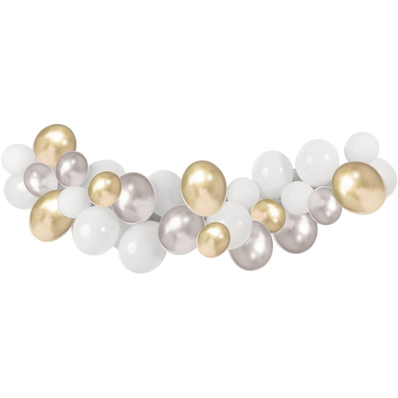 Feestbazaar Ballonboog Set Bruiloft Wit/Goud/Zilver (3m)