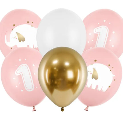 Feestbazaar Ballonnen 1 jaar babypink olifantje (6st)