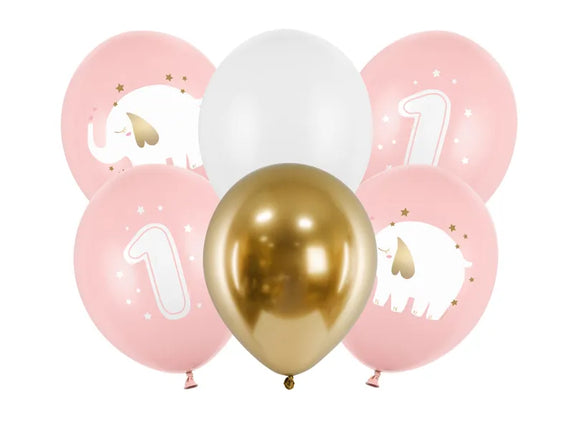 Feestbazaar Ballonnen 1 jaar babypink olifantje (6st)