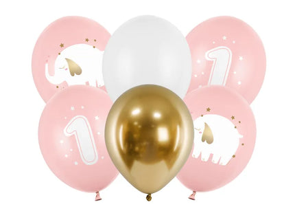 Feestbazaar Ballonnen 1 jaar babypink olifantje (6st)