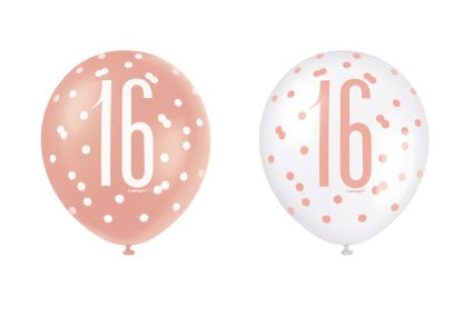 Feestbazaar Ballonnen 16 Jaar Rosé Goud Glitz (6st)
