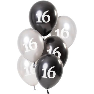 Feestbazaar Ballonnen 16 Jaar Zwart/Zilver (6st)