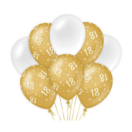 Feestbazaar Ballonnen 18 Jaar Goud/Wit (8st)